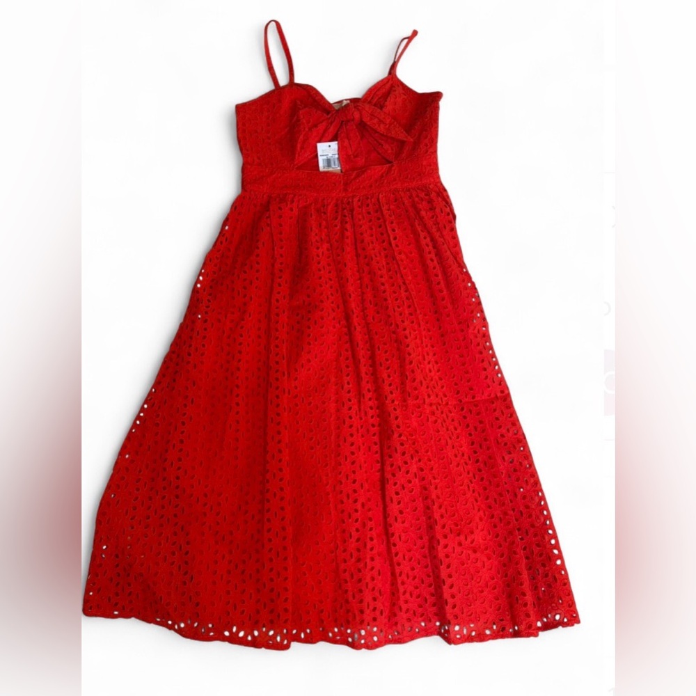 NWT MICHAEL Michael Kors Red Eyelet Midi Dress 100% Cotton Spring Summer